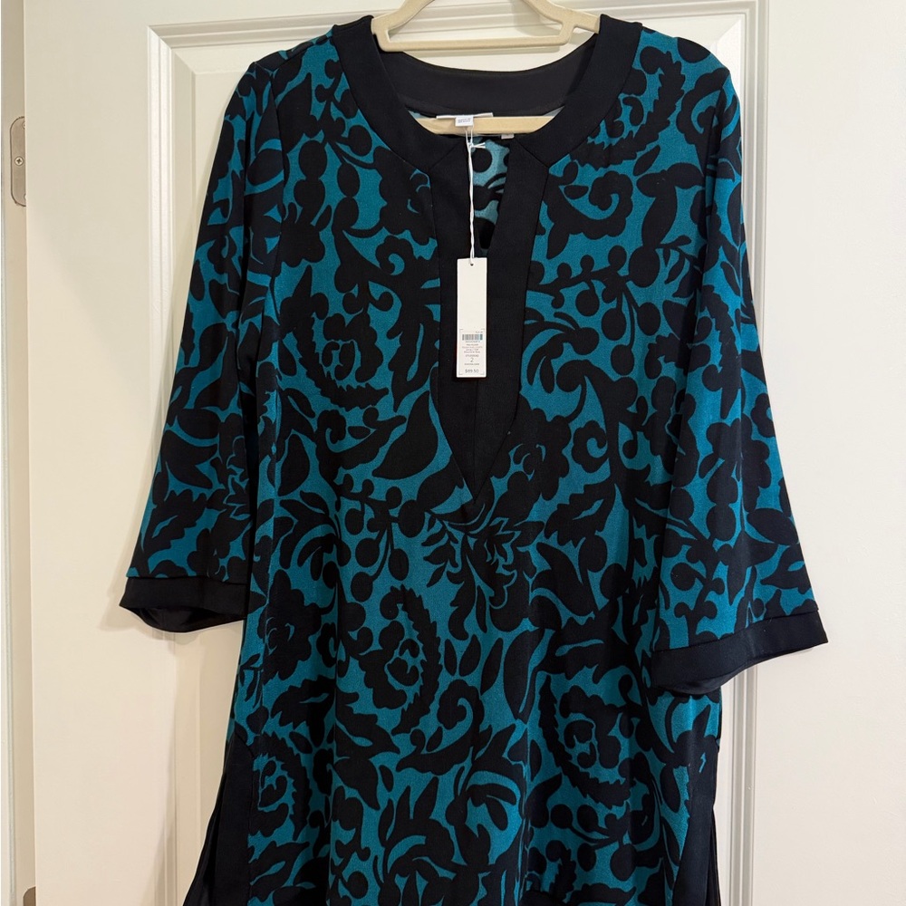 Chico's Teal and Black Floral Top
